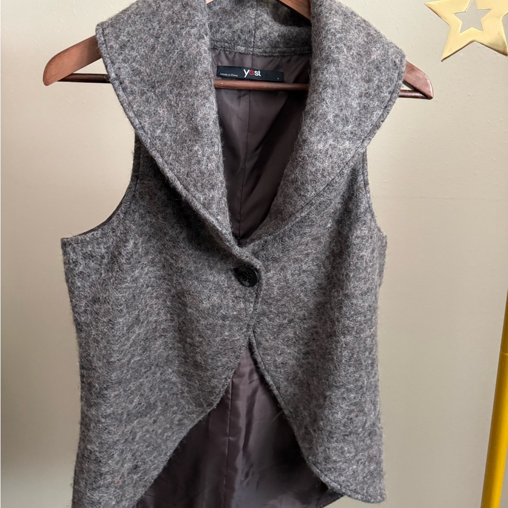 Yest Boiled Wool Vest Gray Shawl Collar Waistcoat Minimalist Small
